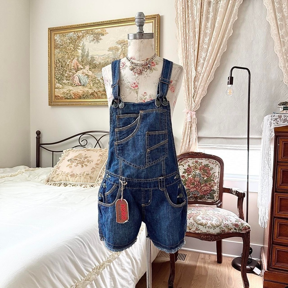denim overall shorts  Y2K Nobo size 11 dark wash denim short overalls